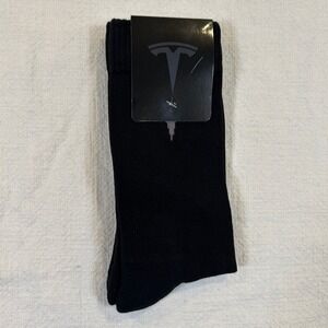 Tesla Motors Black Crew Socks Grey Logo Cotton Blend Ribbed One Size New
